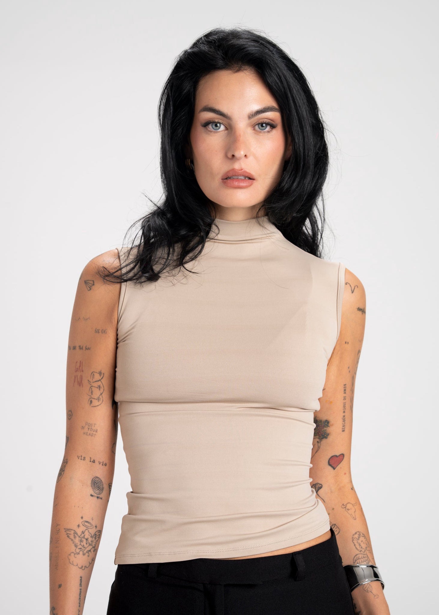 Petra Fitted High-Neck Top Beige