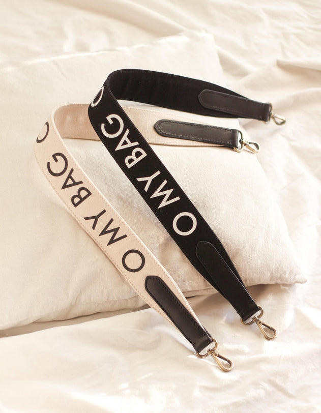 Shoulder Canvas Logo Strap White & Black Classic Leather