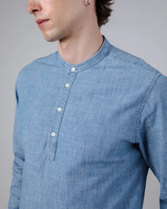 Henley Men's Denim Shirt Indigo Blue