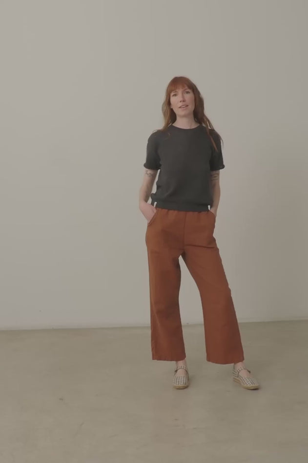 Henna Oversized Linen Blend Pants In Terracotta