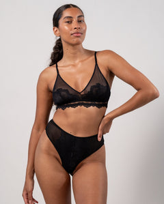 Lace Mesh Highwaist Thong Black