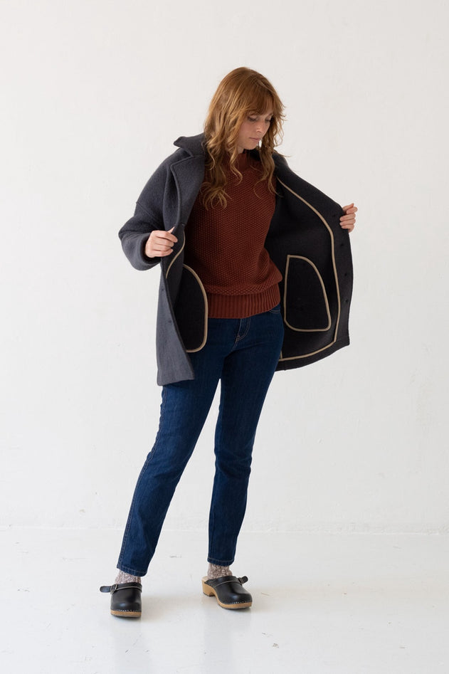 Tad Coat 100% Merino Wool in Bark Grey