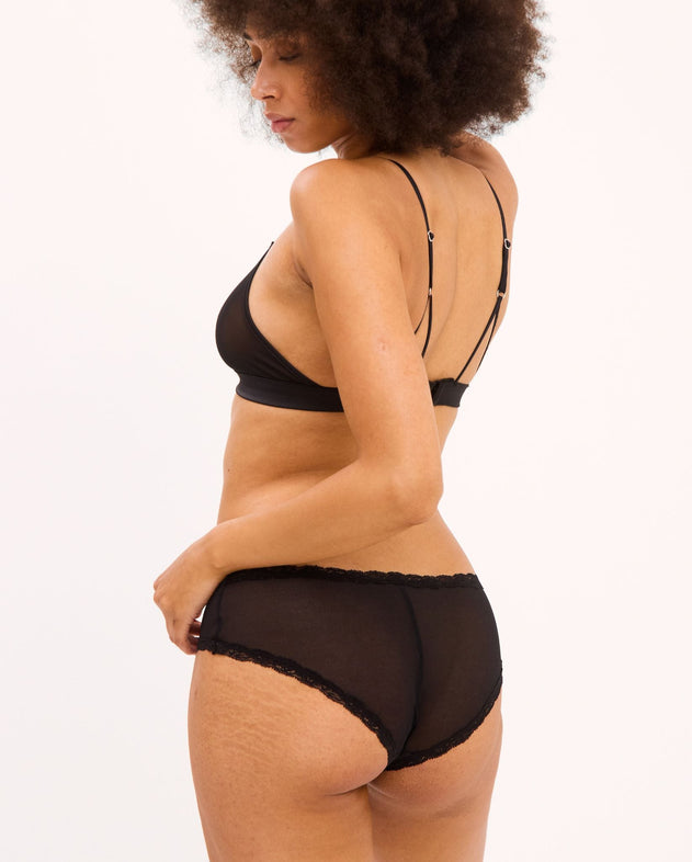 Mesh Lace Trim Hipster Black