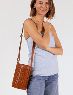 Zola Woven Leather Bag Cognac Brown