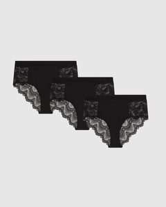 Lace Highwaist Briefs 3-Pack Black