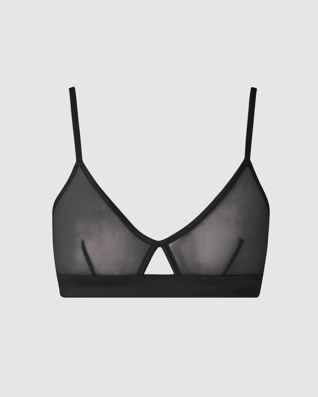 Mesh Cut-Out Triangle Bralette Black