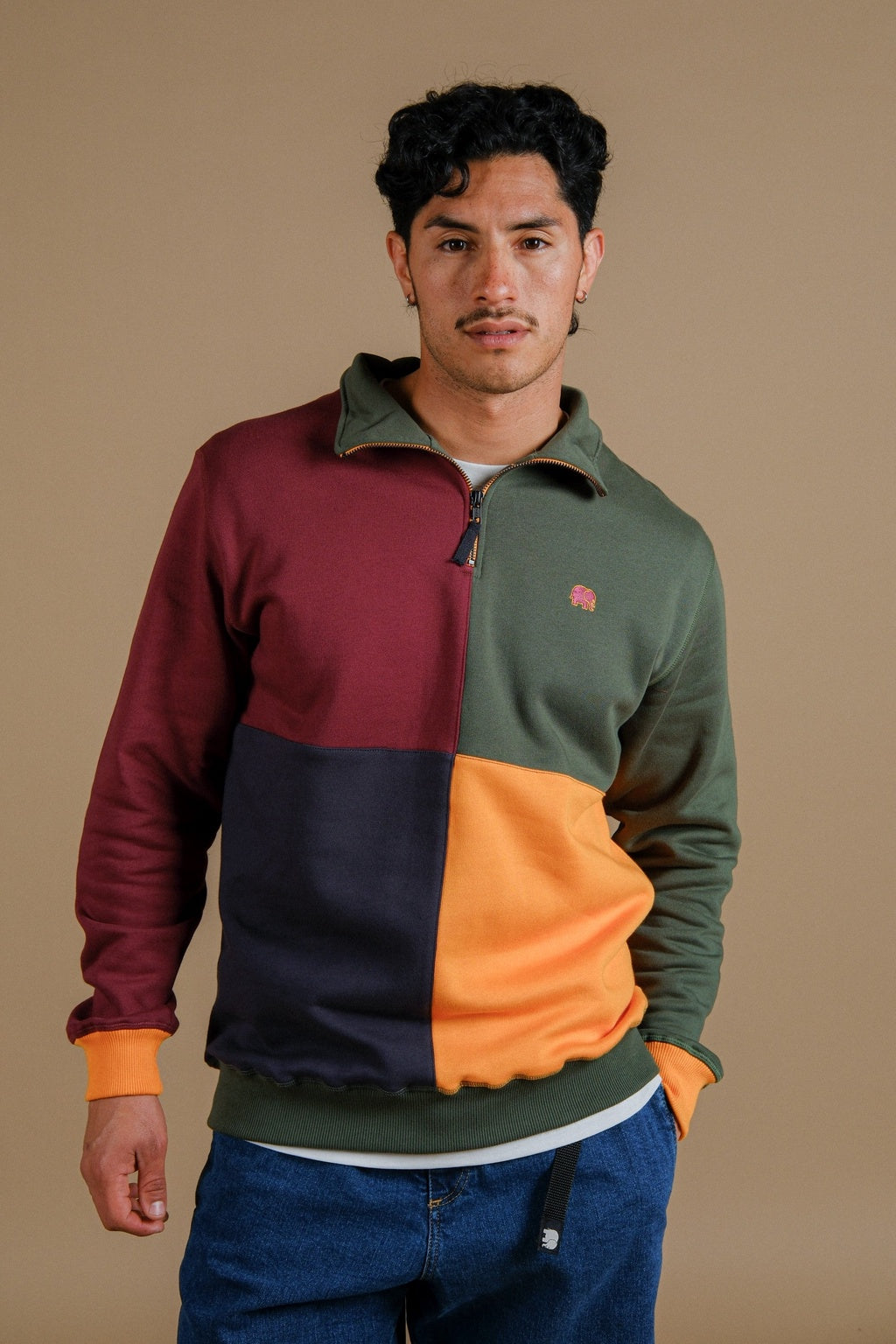Color Block Half Zip Sweater 