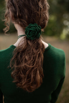 Hand-Crocheted Merino Wool Flower Scrunchie