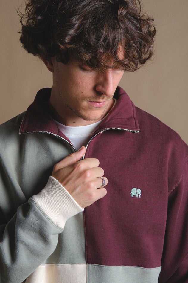 Color Block Quarter Zip Sweater Iron Veil