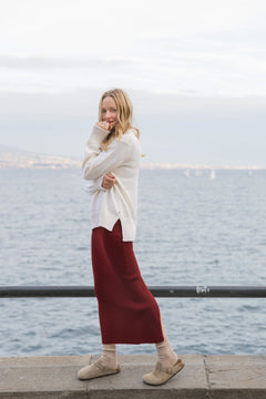 Madonna Reversible Ribbed-Knit Midi Skirt Burgundy