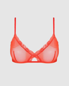 Mesh Lace Trim Triangle Bralette Fiery Red
