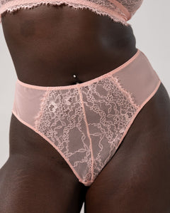 Lace Mesh Strappy Highwaist Thong Powder Pink