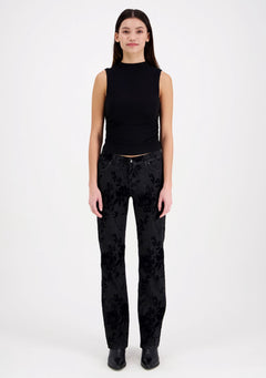 Emily Straight Fit Velvet Print Black