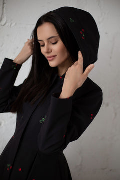 Fit and Flare Raincoat with Pleated Hem Black Wild Strawberry