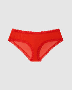 Mesh Lace Trim Hipster Fiery Red