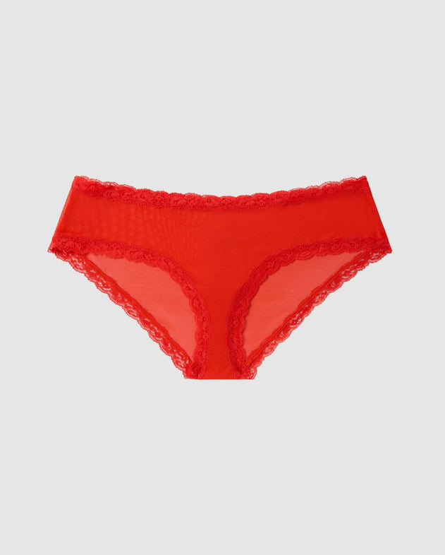 Mesh Lace Trim Hipster Fiery Red