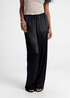 Giulia Loose Satin Pants Black