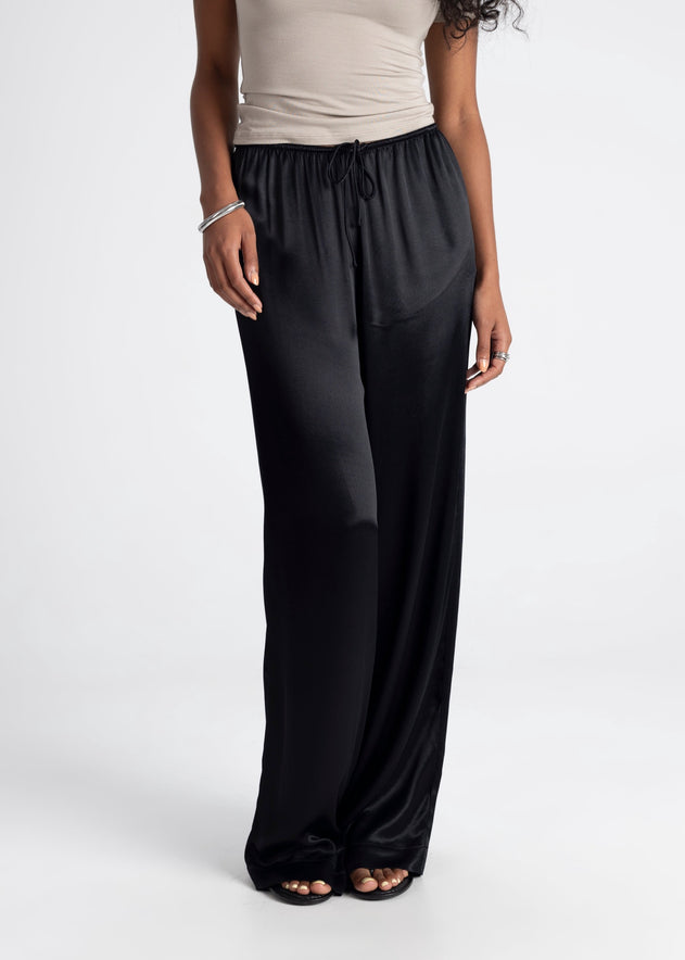 Giulia Loose Satin Pants Black