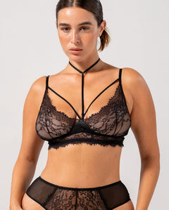 Lace Strappy Triangle Bralette Black