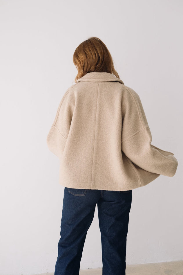Merino Wool Short Coat in Beige