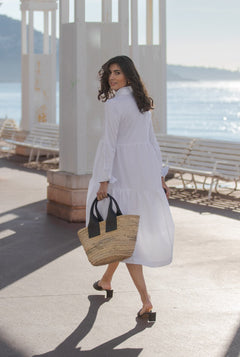 Clarette Long Sleeve Cotton Blend Dress White