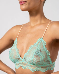 Lace Triangle Bralette Turquoise/Peach