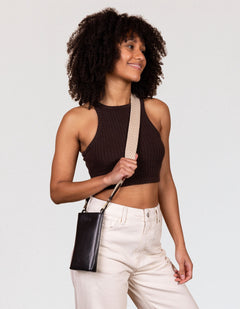Herringbone Webbing Strap Sand & Black Classic Leather