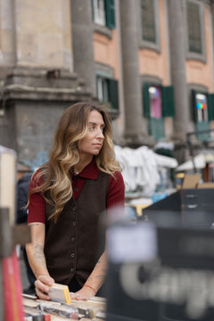 Galante Knitted Merino Waistcoat Chocolate