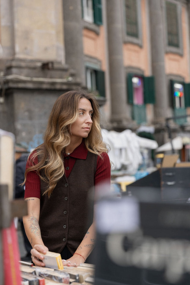 Galante Knitted Merino Waistcoat Chocolate