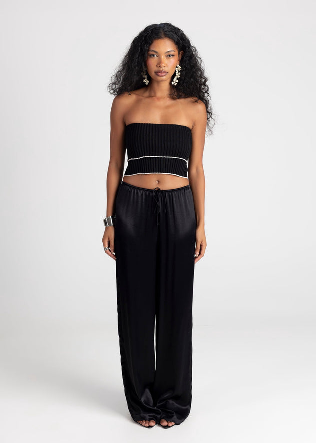 Giulia Loose Satin Pants Black