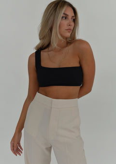 One Shoulder Ribbed Top Black