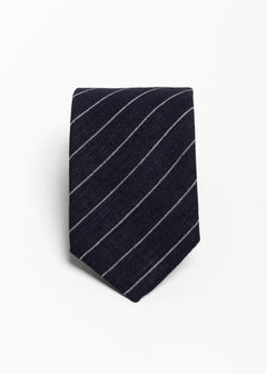 The 100% Linen Tie  Navy & White Stripes