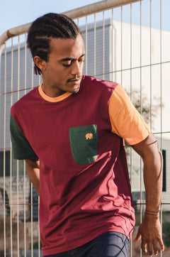 Trendsplant Organic Pocket Color Block T-Shirt Burgundy