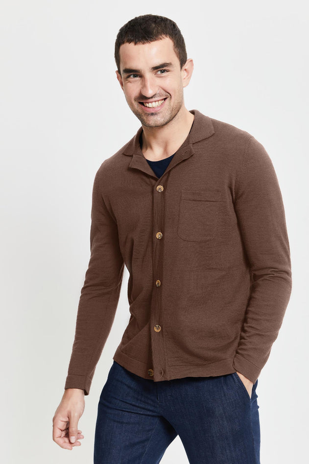 Eero Extra Fine Merino Wool Knit Shirt Camel