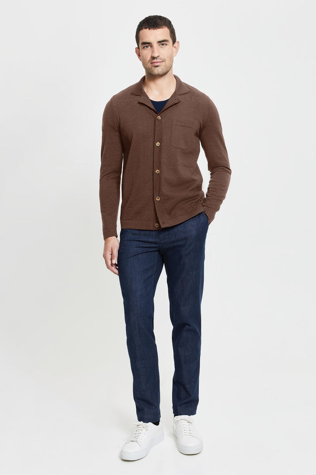 Eero Extra Fine Merino Wool Knit Shirt Camel