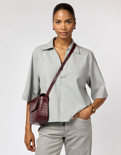 Nina Bag Croco Print Leather Dark Cherry