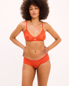 Mesh Lace Trim Hipster Fiery Red