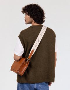 Canvas Logo Strap White & Cognac Classic Leather
