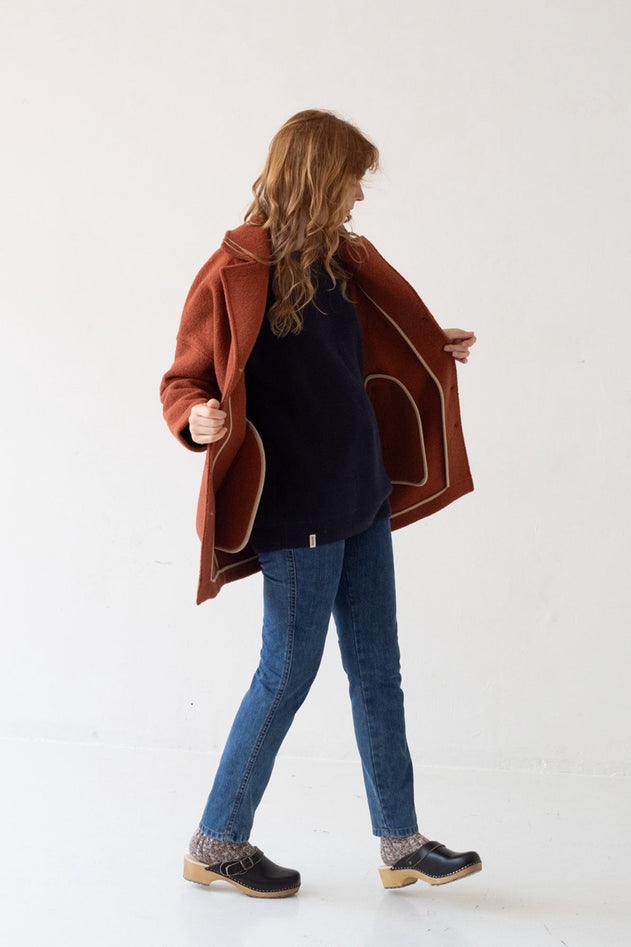 Tad Chunky Wool Coat in Poppy Red