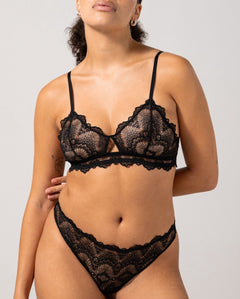 Lace Cut-Out Triangle Bralette Black
