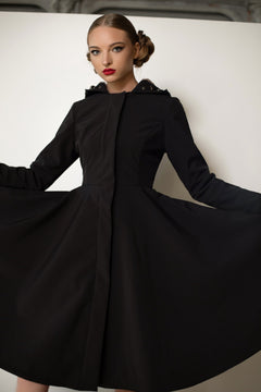 Fit and Flare Raincoat with Full Circle Hem Midnight Black