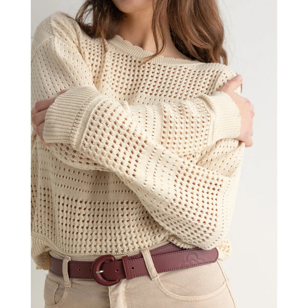 Openwork Knit Sweater Beige