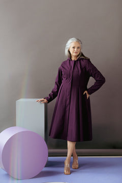 Fit and Flare Raincoat with Pleated Hem Ruby Purple
