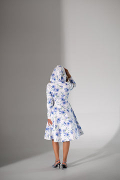 Fit and Flare Raincoat with A-Line Hem Floral White