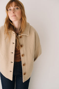 Merino Wool Short Coat in Beige