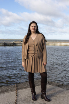 Piccolo Pleated Merino Mini Skirt Beige