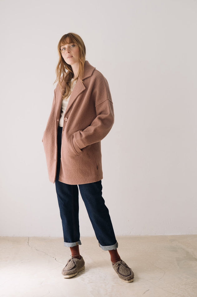 100% Merino Wool Oversized Coat in Pink