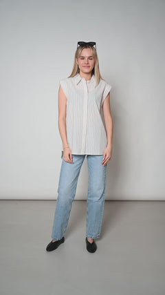 Blouse With A Back Slit White Stripes