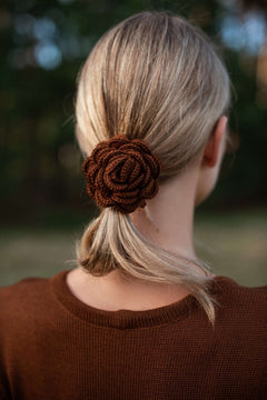Hand-Crocheted Merino Wool Flower Scrunchie