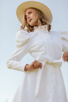 Fit and Flare Raincoat with Puff Sleeves Majestic White